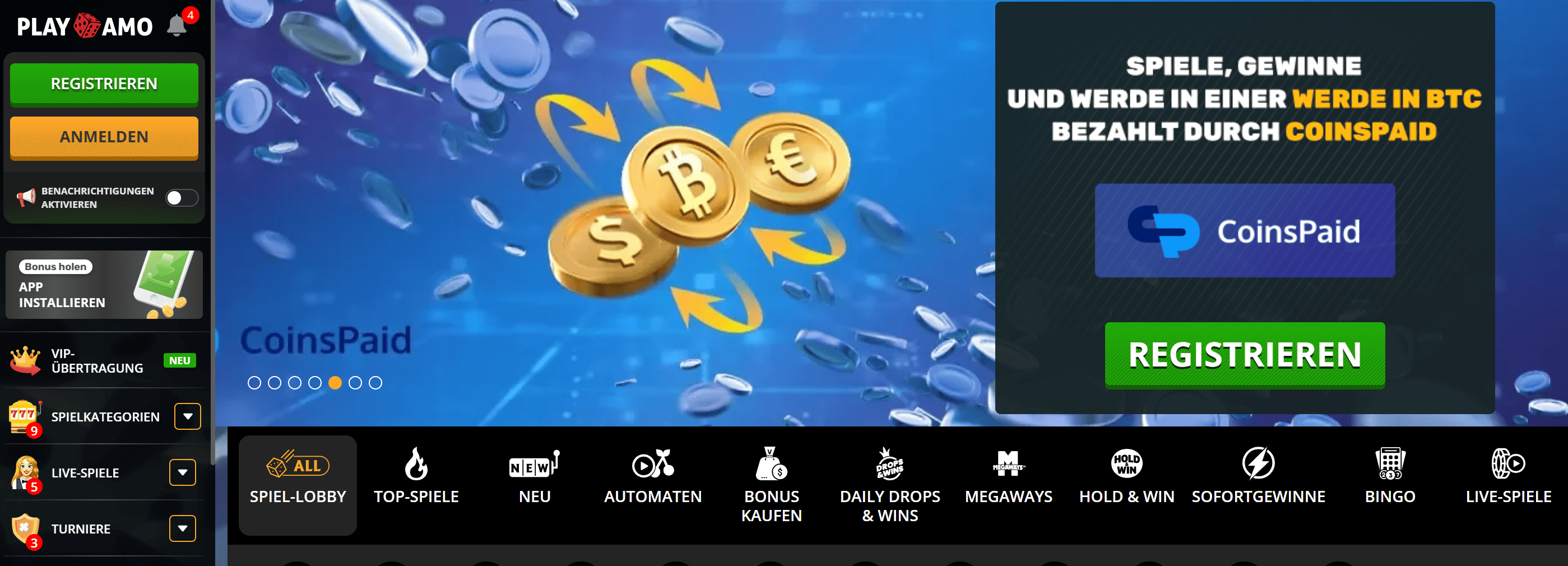 PlayAmo Casino – Screenshot der Spielhalle