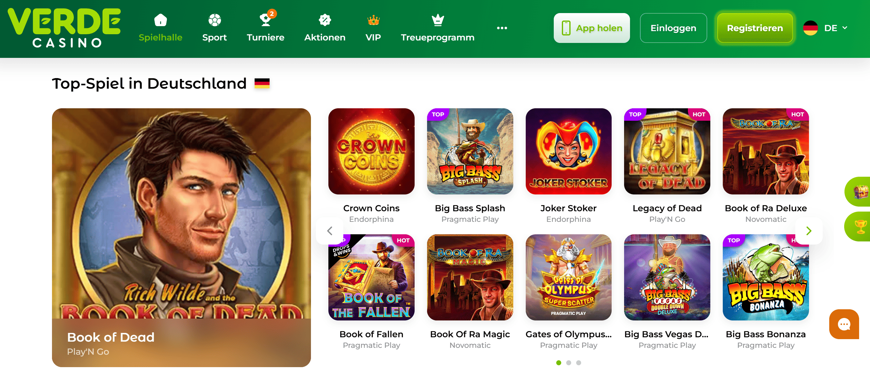 Verde Casino – Screenshot der Spielhalle